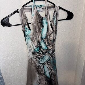 Fashion Nova Backless Dress in Teal and Gray